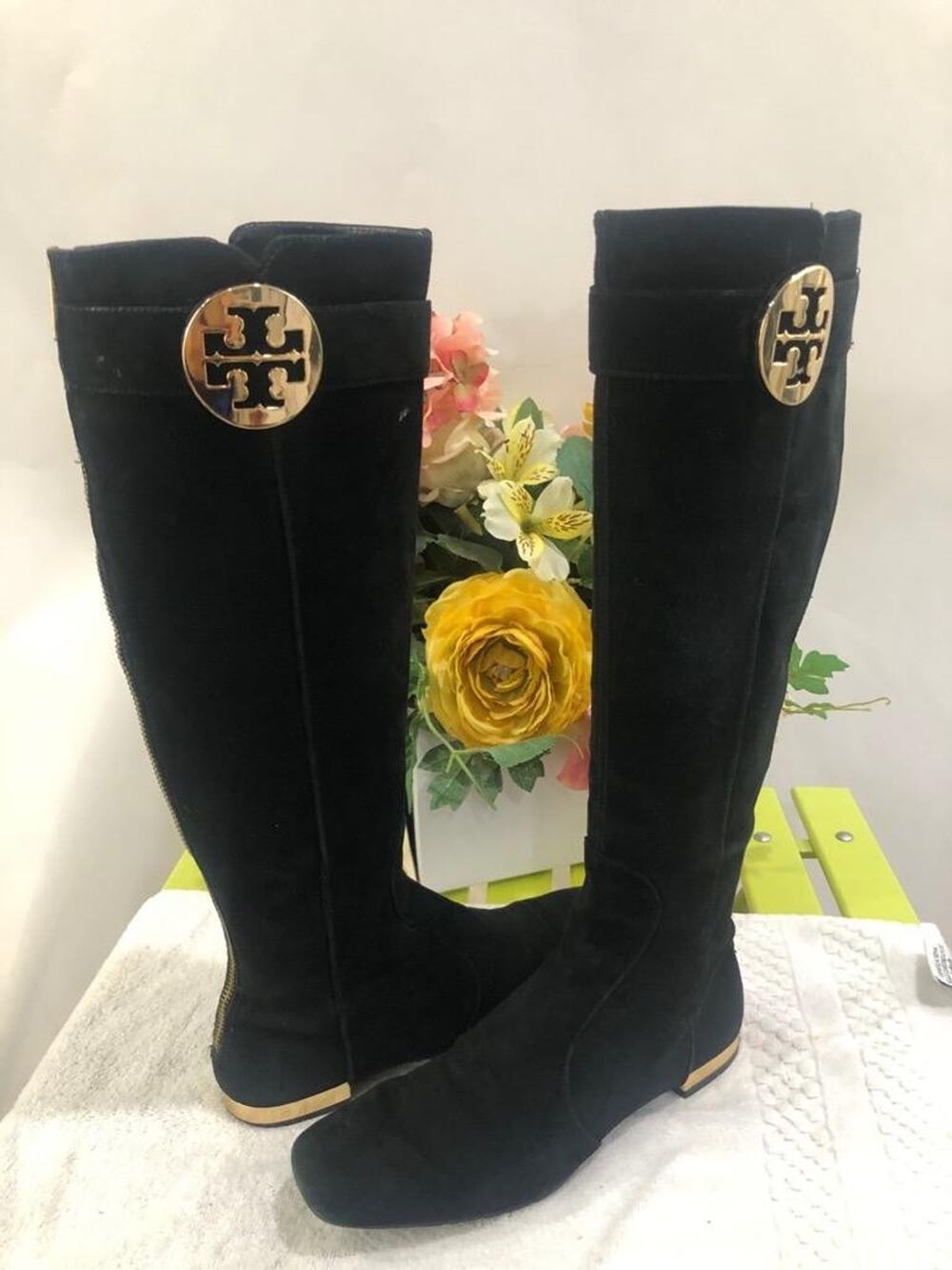 TORY BURCH UMA BLACK SUEDE BACK ZIP BOOT SIZE 6M (bota500